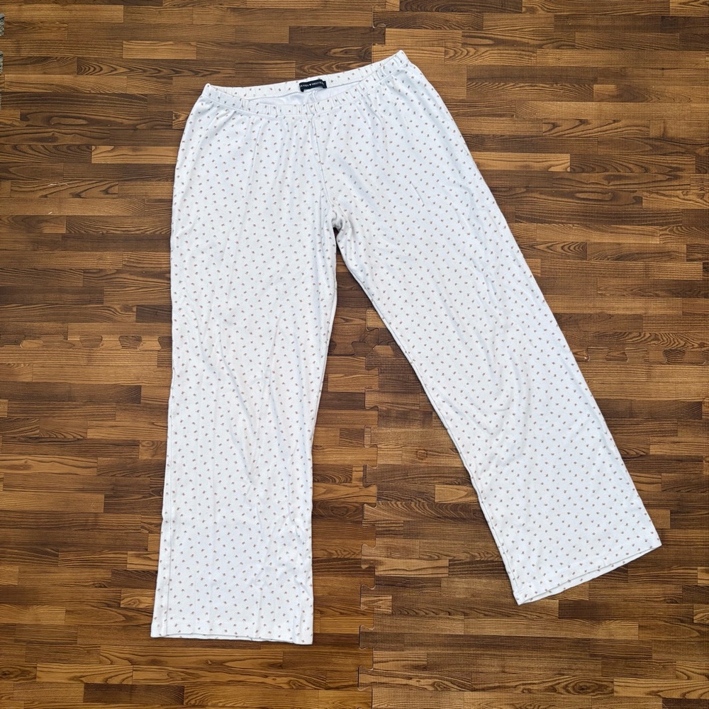 Brandy Melville white with pink floral print low rise pajama pants O/S